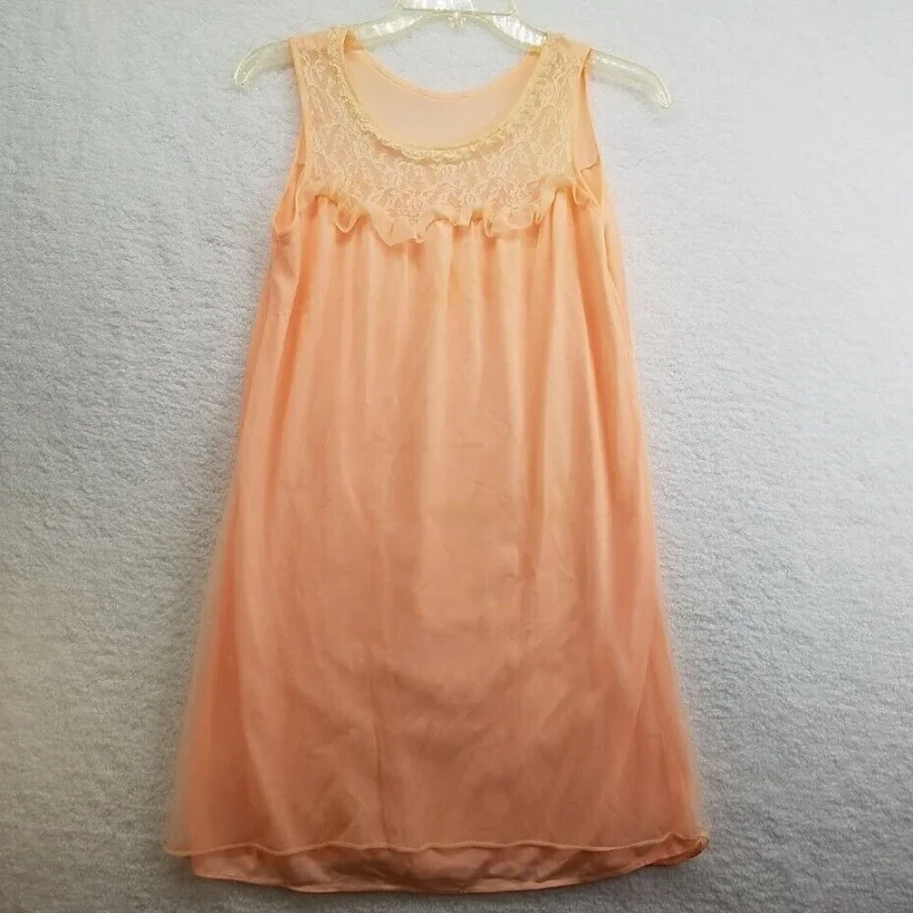 Vintage Nightgown Movie Star Womens Size Small 100% Nylon Peachy Pink Baby‎ Doll